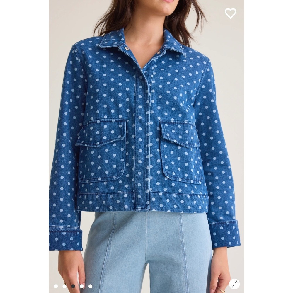Altar'd State Stoosh Vintage Denim Polka Dot Utility Jacket Blue Size XS